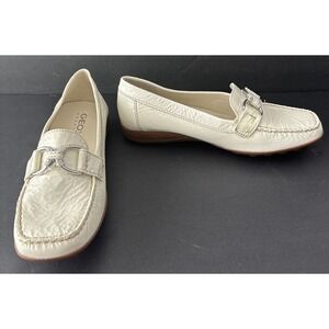 GEOX Respira Shiny Patent Womens White Leather Driving Loafers US 8 EUR 38